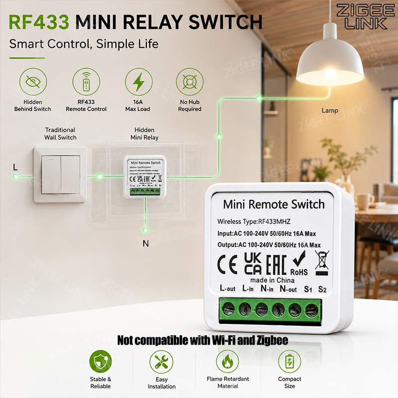 Home Automation Systems Diy - RF433MHz 16A 미니 스마트 릴레이 수신기