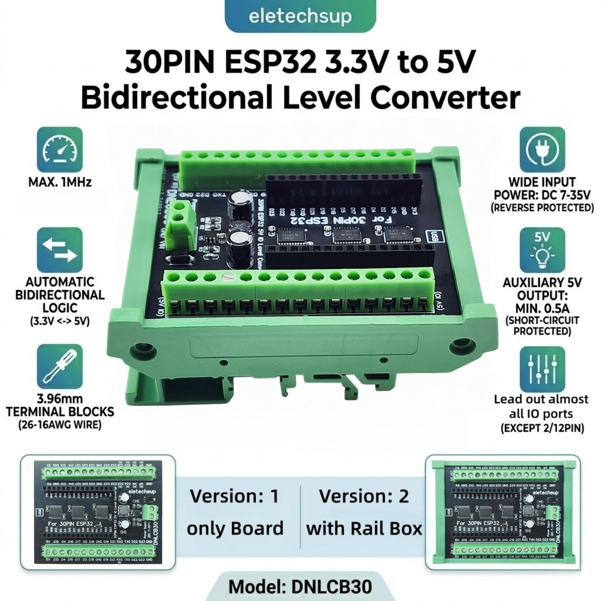 ESP32 30P DIN 레일 어댑터, 산업용 PLC용 - Level Shifter 3.3V 리뷰 및 가격